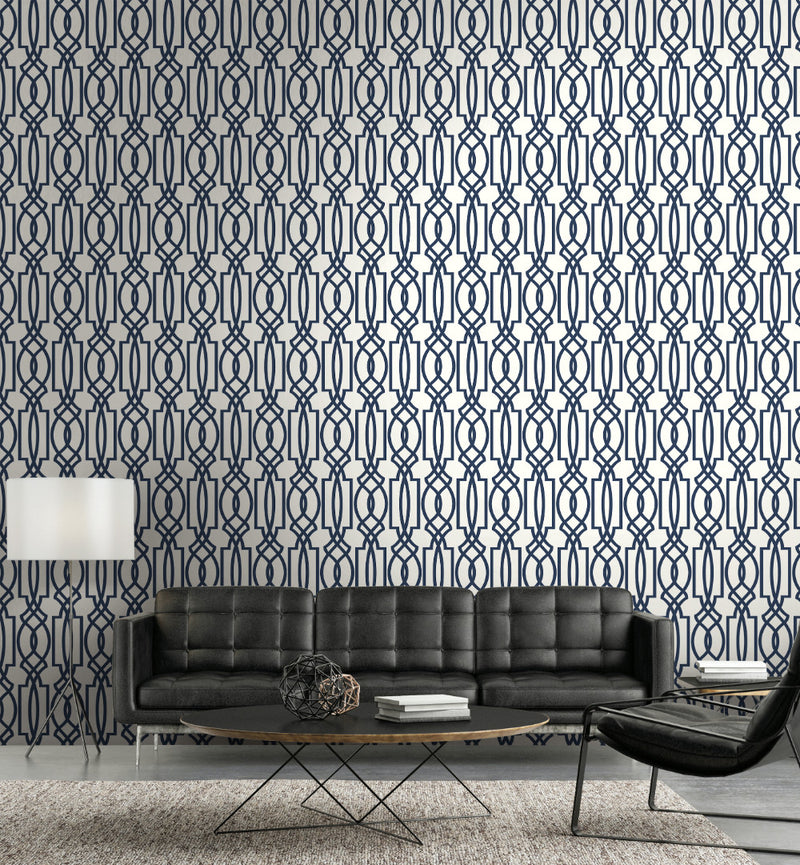 media image for Deco Lattice Peel-and-Stick Wallpaper in Navy by NextWall 217