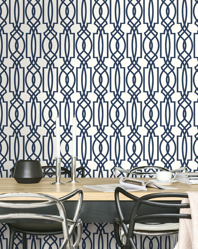 media image for Deco Lattice Peel-and-Stick Wallpaper in Navy by NextWall 258