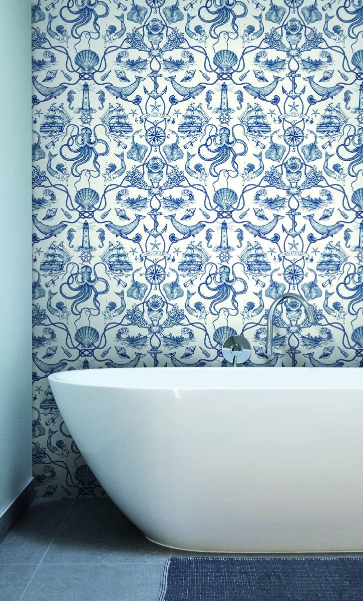 media image for Deep Sea Toile Wallpaper in Blue from the Tailored Collection by York Wallcoverings 268