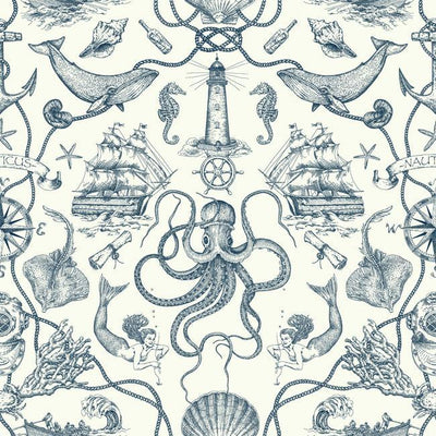 product image of Deep Sea Toile Wallpaper in Blue from the Tailored Collection by York Wallcoverings 523