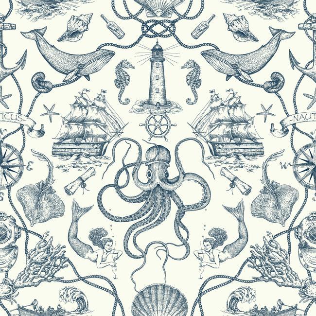 media image for Deep Sea Toile Wallpaper in Blue from the Tailored Collection by York Wallcoverings 232