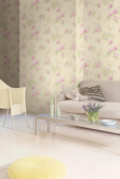 product image of Degas Flowers Wallpaper in Cream and Purple from the Watercolor Florals Collection by Mayflower Wallpaper 592