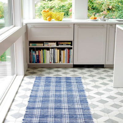product image for denim plaid woven cotton rug by annie selke da515 1014 3 72