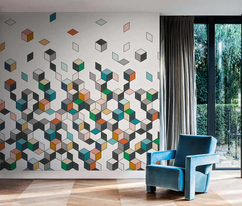 media image for Detached Cubes Wall Mural in Multicolor by Walls Republic 250