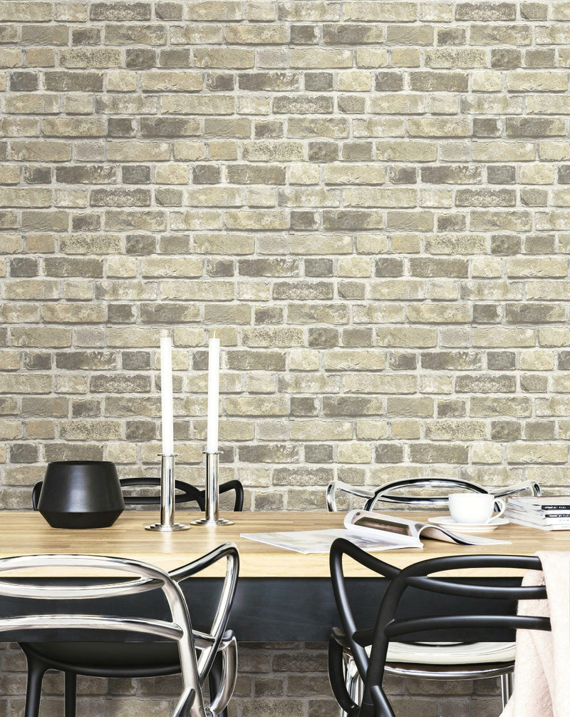 media image for Distressed Brick Peel-and-Stick Wallpaper in Neutral by NextWall 236