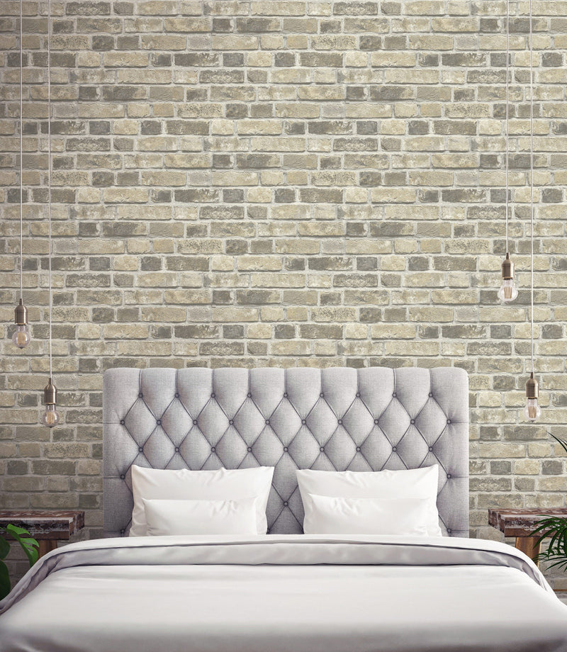 media image for Distressed Brick Peel-and-Stick Wallpaper in Neutral by NextWall 297