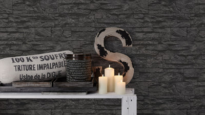 product image for Distressed Stone Wallpaper in Black and Grey design by BD Wall 15