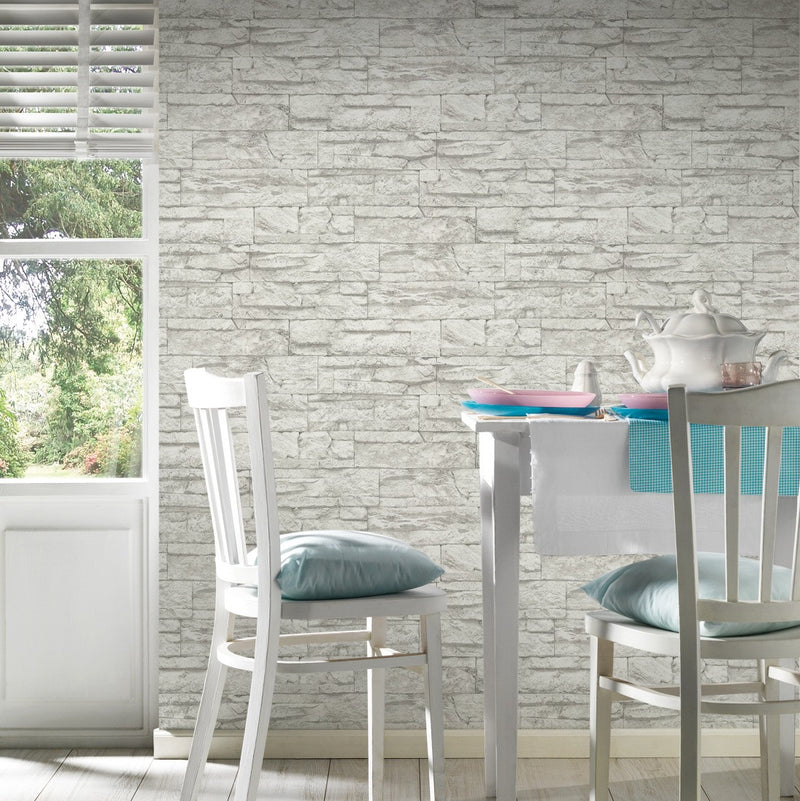 media image for Distressed Stone Wallpaper in Grey and White design by BD Wall 267