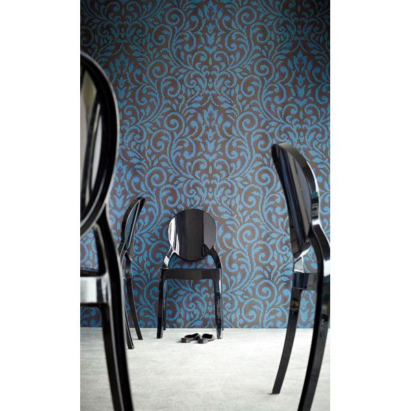 media image for Dotamented Blue Pixelated Damask Wall Mural by Eijffinger for Brewster Home Fashions 245