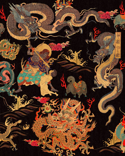 product image of Dragons of Tibet Wallpaper in Red, Gold, and Black from the Wallpaper Compendium Collection by Mind the Gap 534