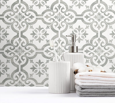 product image for Encaustic Faux Tile Wallpaper in Harbor Mist from Etten Gallerie for Seabrook 61