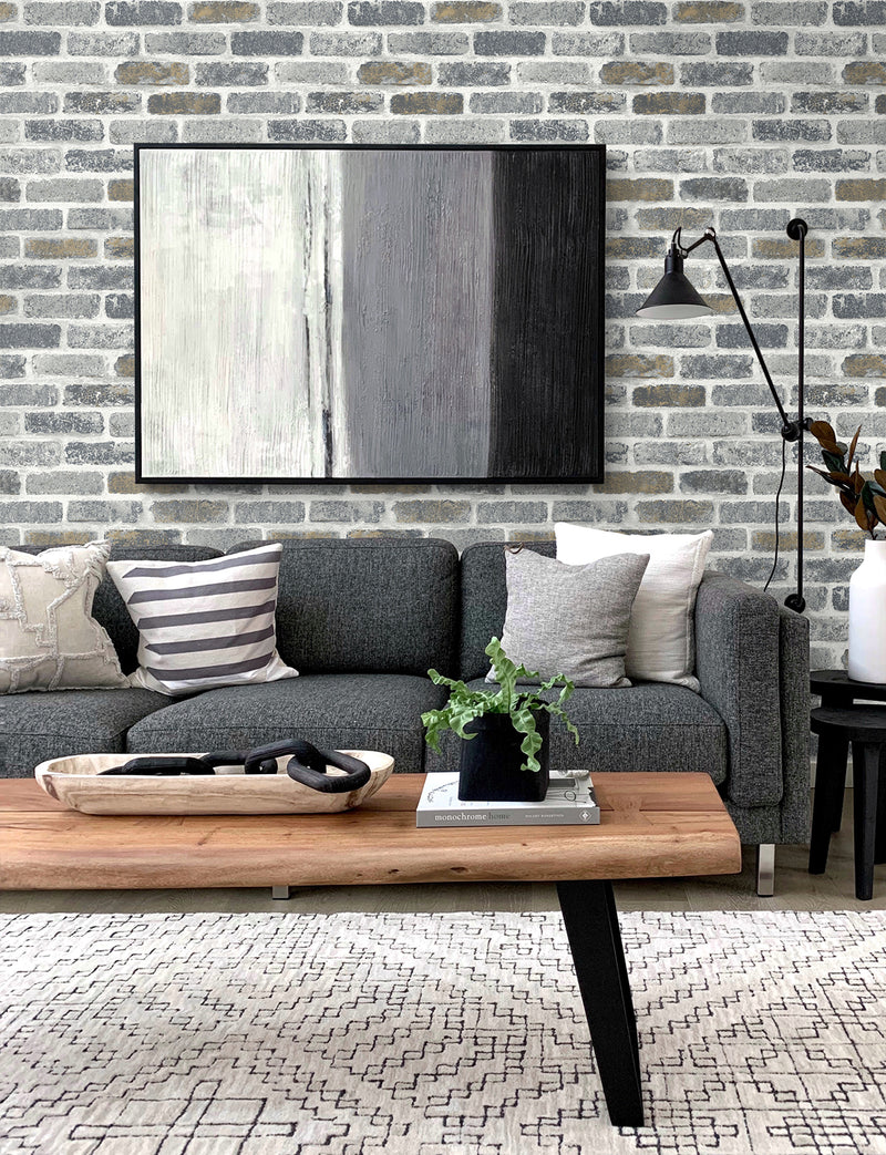 media image for Vintage Faux Brick Wallpaper in Steel Grey and Tan from Etten Gallerie for Seabrook 221