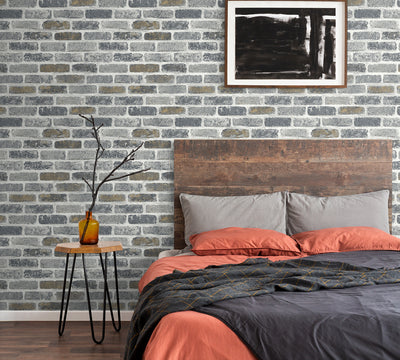 product image for Vintage Faux Brick Wallpaper in Steel Grey and Tan from Etten Gallerie for Seabrook 82
