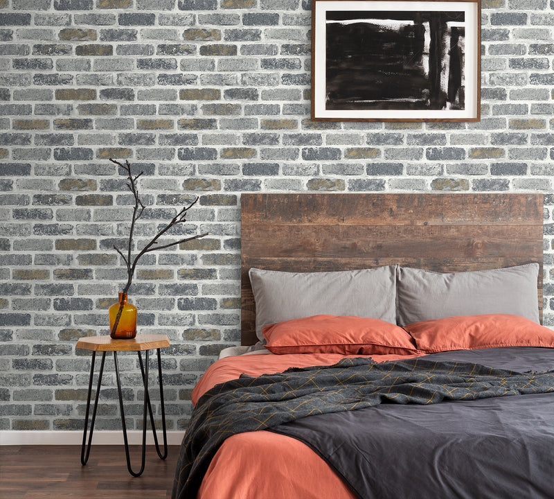 media image for Vintage Faux Brick Wallpaper in Steel Grey and Tan from Etten Gallerie for Seabrook 268