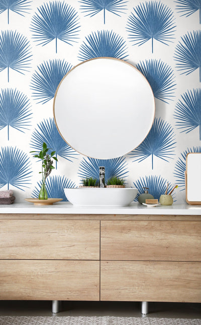 product image for Palm Fronds Wallpaper in Coastal Blue from Etten Gallerie for Seabrook 77