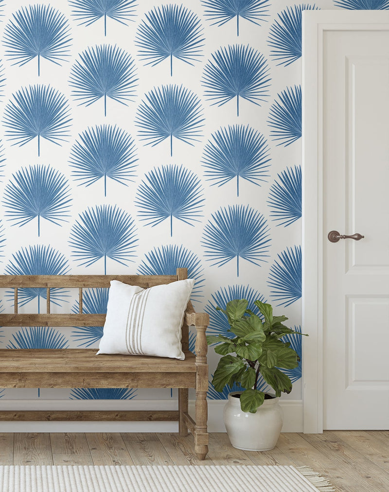 media image for Palm Fronds Wallpaper in Coastal Blue from Etten Gallerie for Seabrook 211