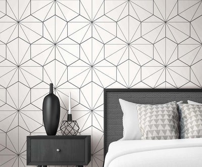 product image for Hedron Geometric Ebony & Eggshell from the Etten Geometric Collection by Seabrook 1
