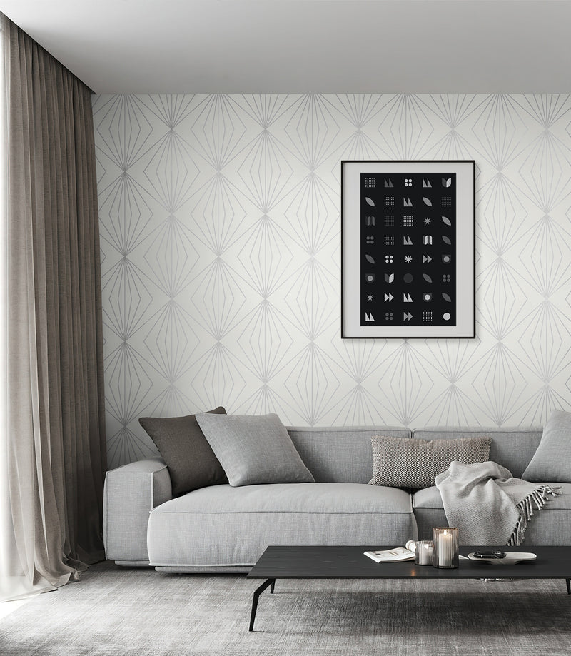 media image for Diamond Vector Metallic Silver & Eggshell from the Etten Geometric Collection by Seabrook 214