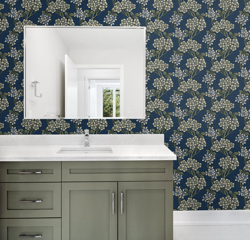 media image for Floral Vine Wallpaper in Blue Jay & Sage 235