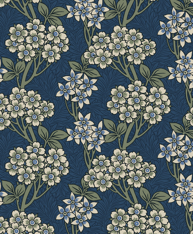 media image for Floral Vine Wallpaper in Blue Jay & Sage 225