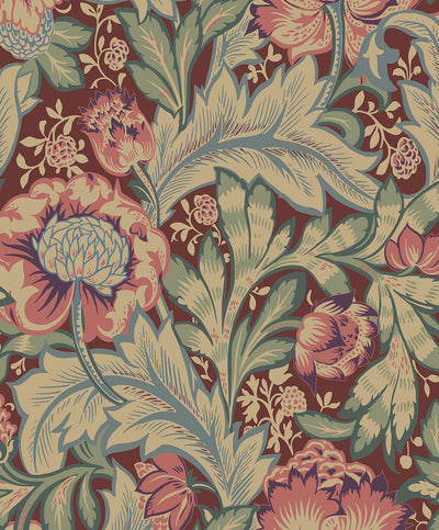 product image for Acanthus Garden Wallpaper in Deep Mauve & Aegean Blue 74