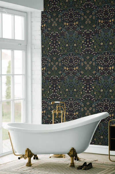 product image for Victorian Floral Wallpaper in Midnight Blue & Evergreen 78
