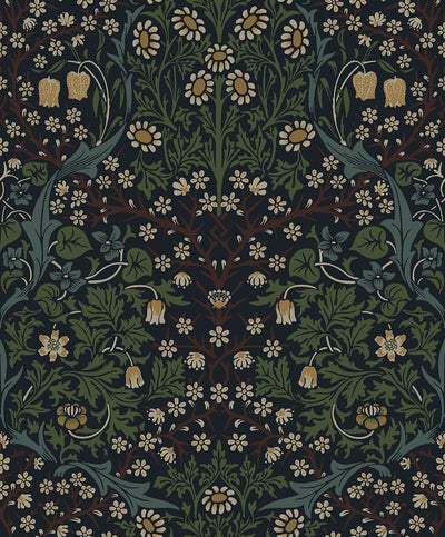 product image of Victorian Floral Wallpaper in Midnight Blue & Evergreen 598