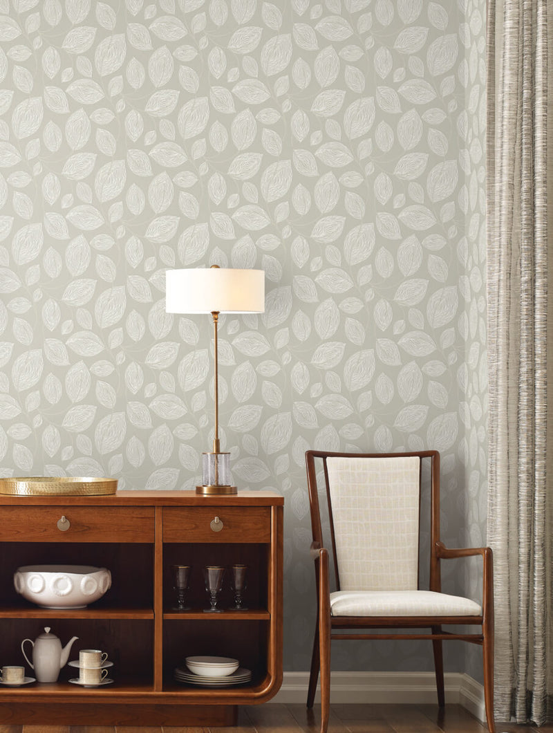 media image for Contoured Leaves Wallpaper in Taupe 233
