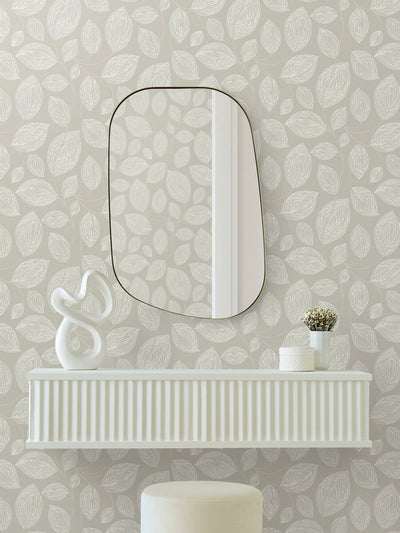 product image for Contoured Leaves Wallpaper in Taupe 20