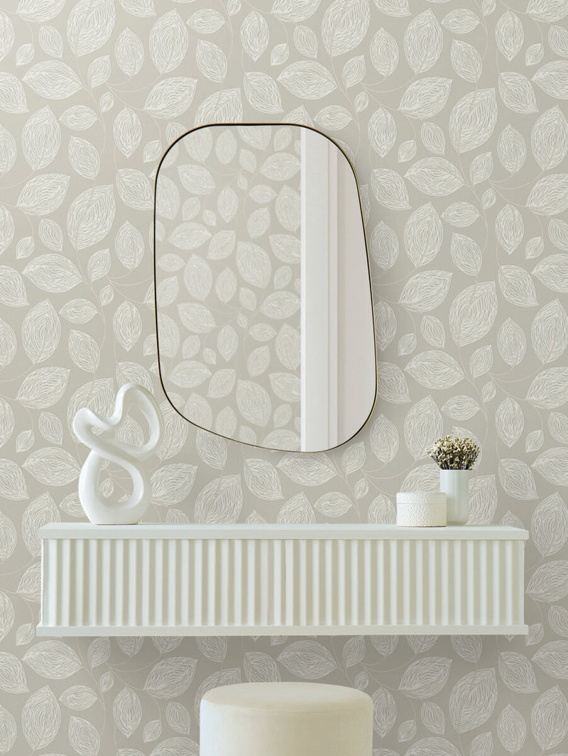 media image for Contoured Leaves Wallpaper in Taupe 221
