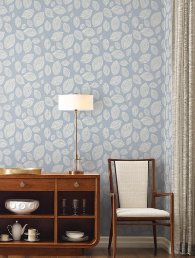 product image for Contoured Leaves Wallpaper in Indigo Blue 44