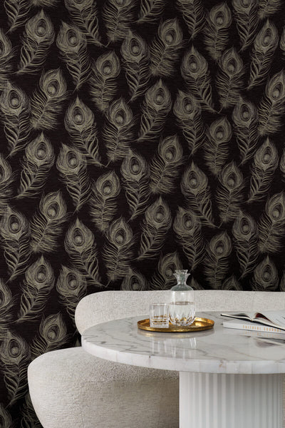 product image for Regal Peacock Wallpaper in Black 81