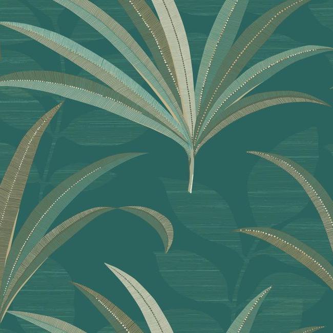 media image for El Morocco Palm Wallpaper in Blue and Green from the Deco Collection by Antonina Vella for York Wallcoverings 288
