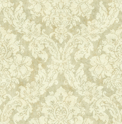 product image of Embroidered Damask Wallpaper in Ochre from the Nouveau Collection by Wallquest 534