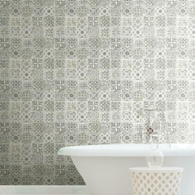 product image for Encaustic Tile Peel & Stick Wallpaper in Grey Natural from the Stonecraft Collection by York Wallcoverings 87