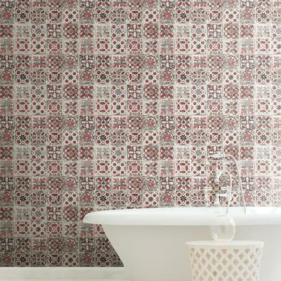 product image for Encaustic Tile Peel & Stick Wallpaper in Red from the Stonecraft Collection by York Wallcoverings 51