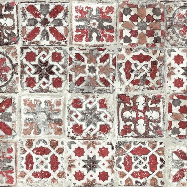 media image for Encaustic Tile Peel & Stick Wallpaper in Red from the Stonecraft Collection by York Wallcoverings 261