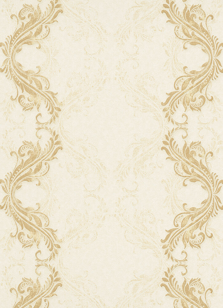 media image for Etta Ornamental Scroll Stripe Wallpaper in Beige and Cream design by BD Wall 229