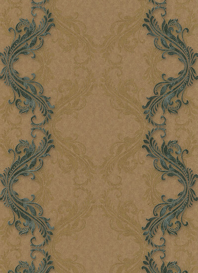 product image for Etta Ornamental Scroll Stripe Wallpaper in Brown and Bronze design by BD Wall 17