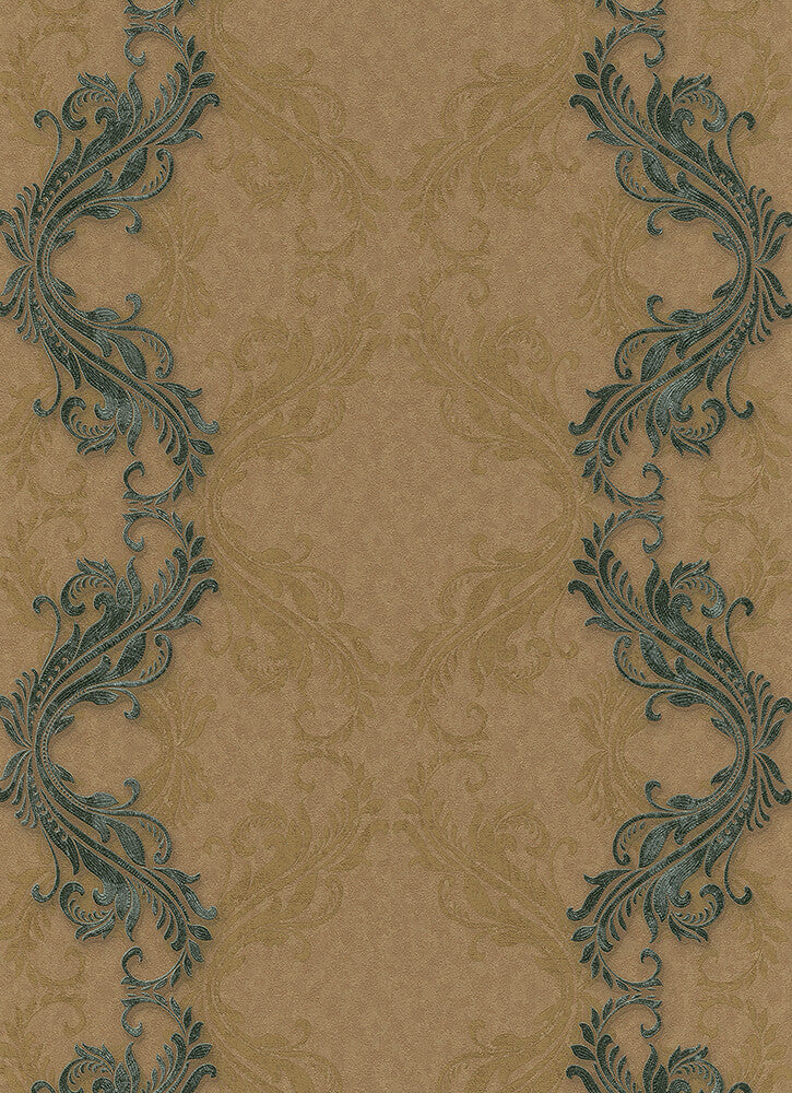 media image for Etta Ornamental Scroll Stripe Wallpaper in Brown and Bronze design by BD Wall 271