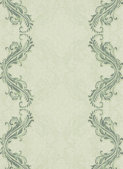 product image for Etta Ornamental Scroll Stripe Wallpaper in Green design by BD Wall 79