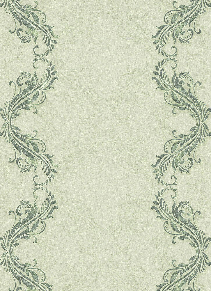 media image for Etta Ornamental Scroll Stripe Wallpaper in Green design by BD Wall 298