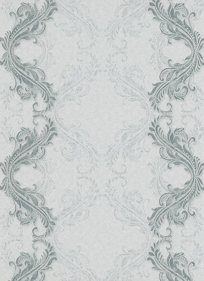 product image for Etta Ornamental Scroll Stripe Wallpaper in Grey and Silver design by BD Wall 84