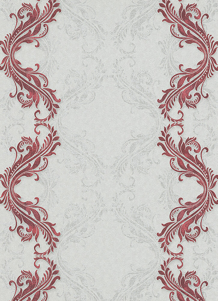 media image for Etta Ornamental Scroll Stripe Wallpaper in Red design by BD Wall 265