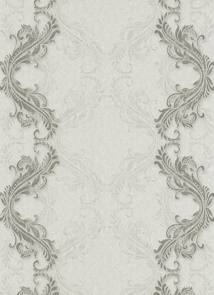 media image for Etta Ornamental Scroll Stripe Wallpaper in Taupe design by BD Wall 219