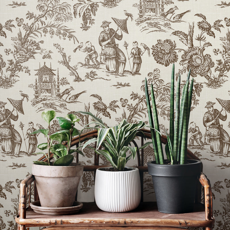 media image for Colette Chinoiserie Wallpaper in Hickory Smoke 233