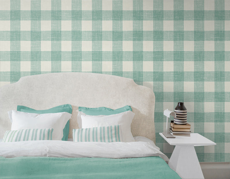 media image for Bebe Gingham Wallpaper in Minty Meadow 275