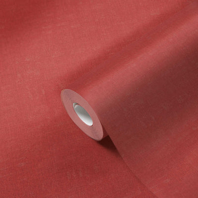 product image for Linen Effect Textured Wallpaper in Red 90
