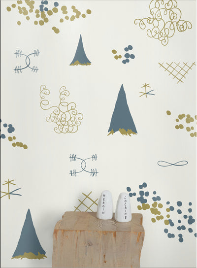 product image for Family Reunion Wallpaper in Aquatic and Gold design by Thatcher Studio 6