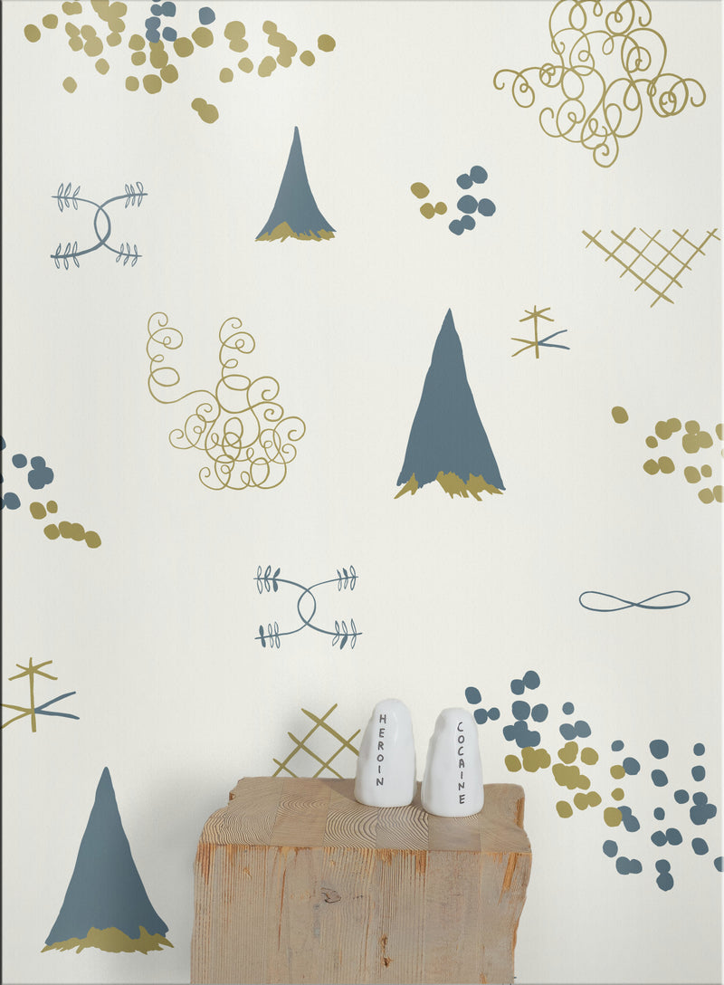 media image for Family Reunion Wallpaper in Aquatic and Gold design by Thatcher Studio 28